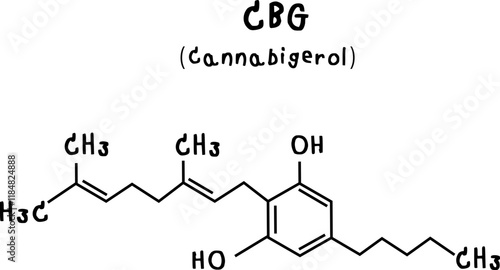 CBG or cannabigerol or chemical structure of CBG cannabigerol isolate vector on transparency background