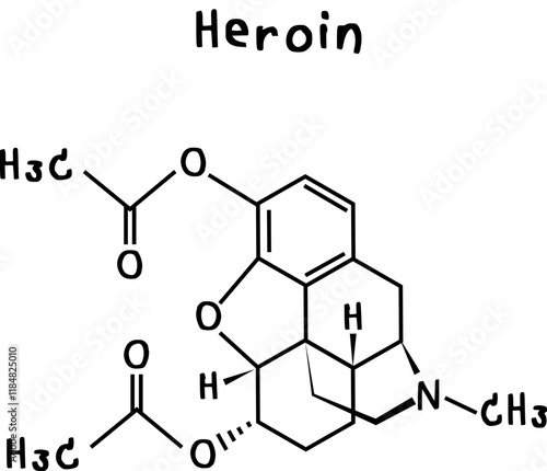 heroin or chemical structure of heroin isolate vector on transparency background