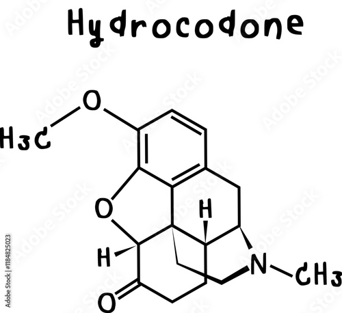 hydrocodone or chemical structure of hydrocodone isolate vector on transparency background