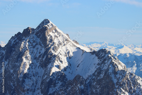 Beauty of mountain peaks covered with snow