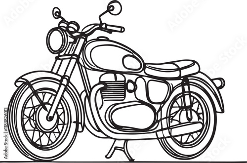 Stylish Retro Motorcycle Line Drawing. Vector Graphic Design