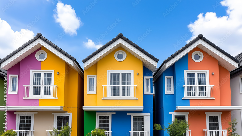 Vibrant coastal village with colorful houses under a bright blue sky inviting tourists to explore its charm and beauty