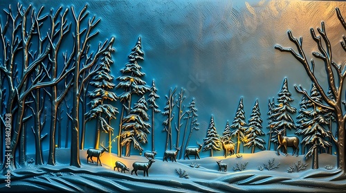 Bronze Winter Forest Scene with Wildlife