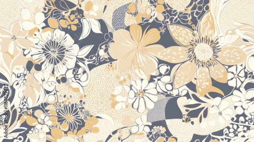 Wallpaper Mural Stunning Floral Pattern with Beige and Gray Tones Torontodigital.ca