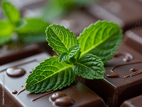 Wallpaper Mural Fresh mint leaves on a dark chocolate background, symbolizing a classic flavor pairing in a sophisticated composition Torontodigital.ca