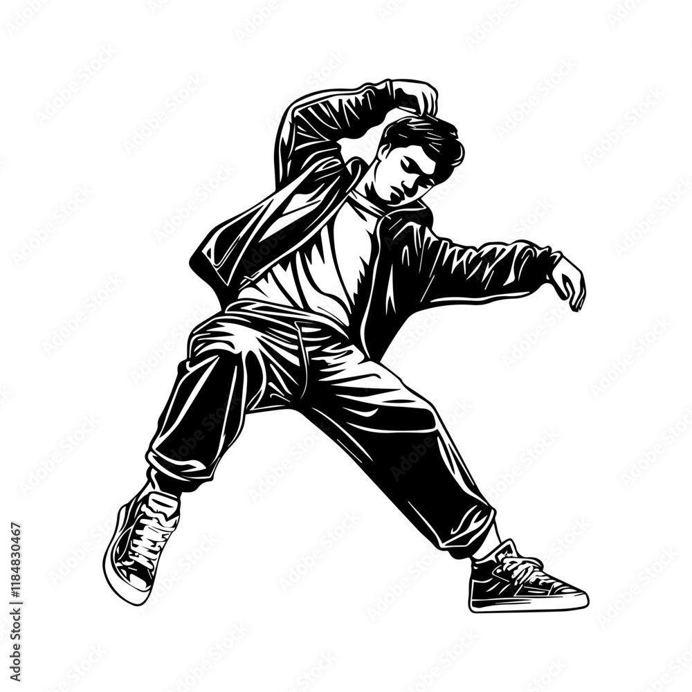 Fototapeta premium Black and white image of a powerful dance move, Hip hop dance