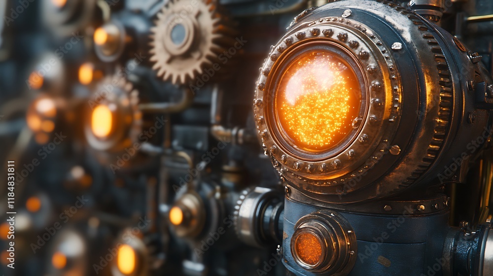 Steampunk Robotic Device Glowing Internal Mechanisms Steampunk Robotic Device Glowing Internal Mechanisms