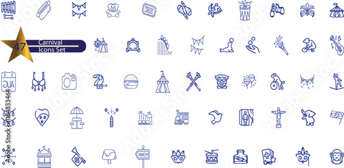 Amusement park sings set. Thin line art icons. Linear style illustrations isolated