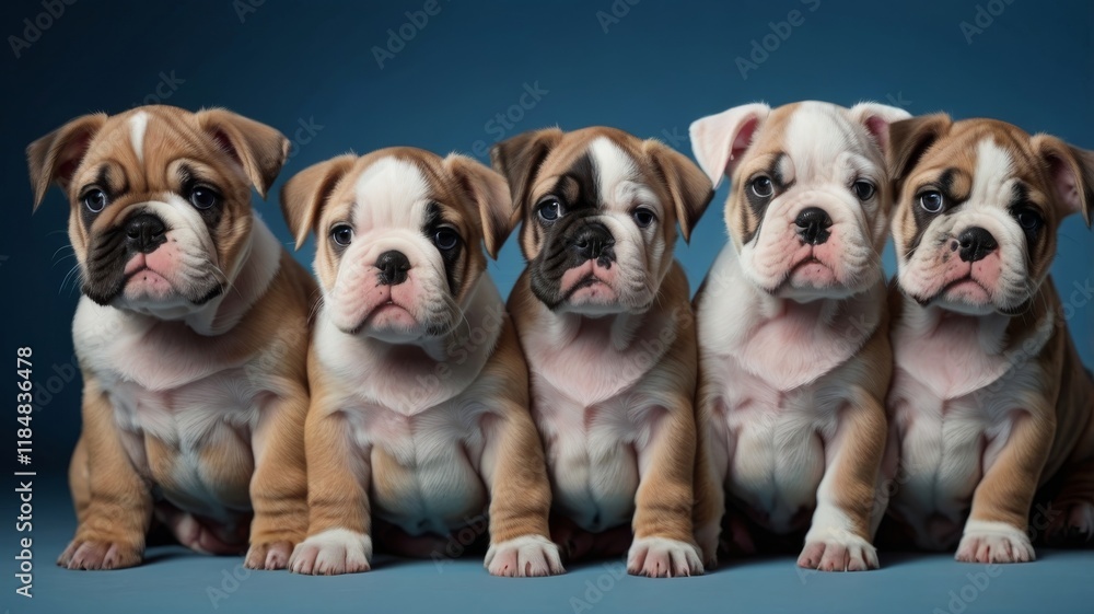 Cute bulldog puppy on the blue background. Cute bulldog puppy on the blue background.