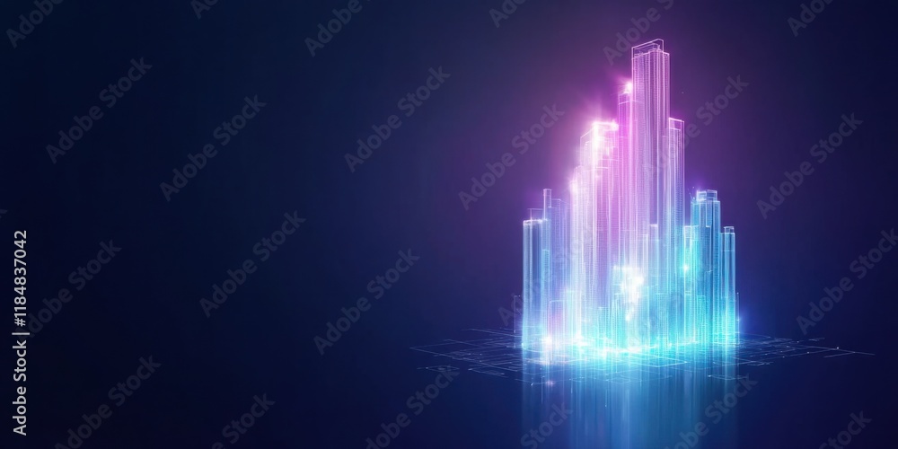 Fototapeta premium Dynamic digital skyline futuristic cityscape graphic design neon environment abstract viewpoint urban concept