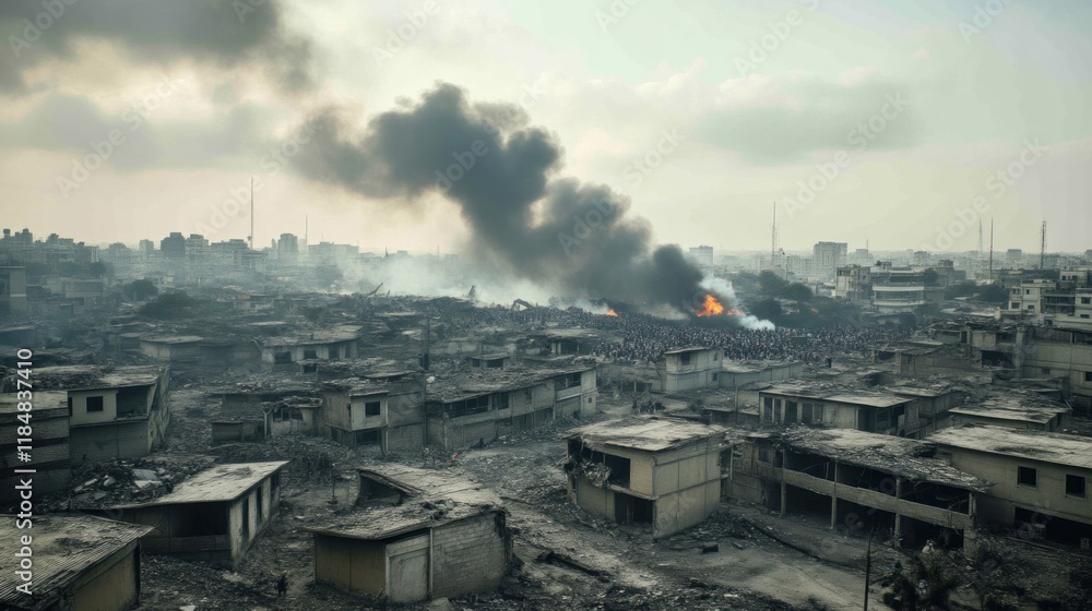 Destructive fire incident urban area aerial photography smoke-filled environment distant viewpoint urban devastation Destructive fire incident urban area aerial photography smoke-filled environment distant viewpoint urban devastation
