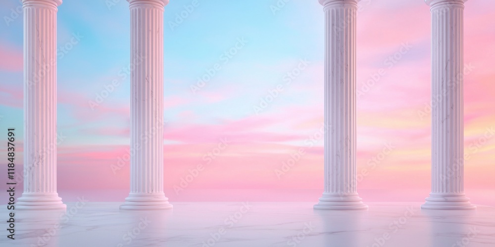 Majestic columns sunset view tranquil environment digital art serene aesthetics Majestic columns sunset view tranquil environment digital art serene aesthetics