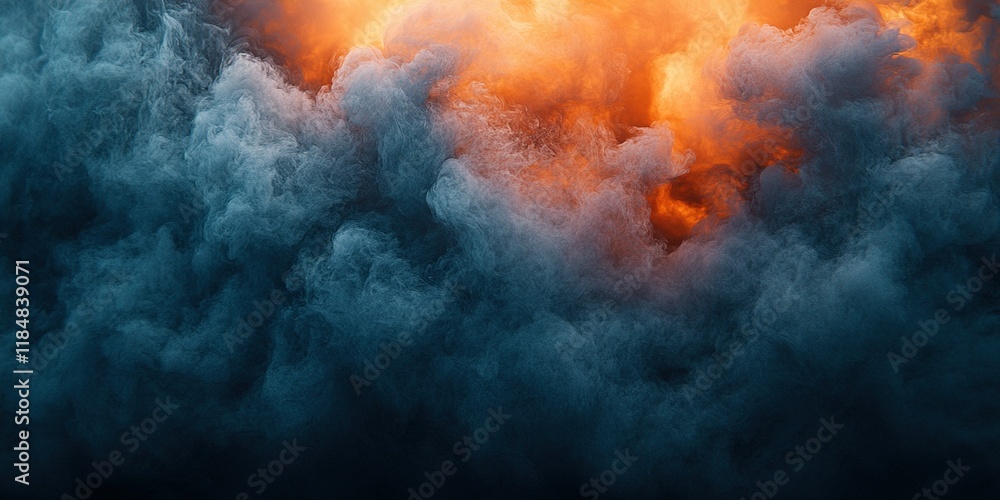 Fiery orange and smoky gray clouds swirl dramatically in a night sky during a vibrant display of colors Fiery orange and smoky gray clouds swirl dramatically in a night sky during a vibrant display of colors
