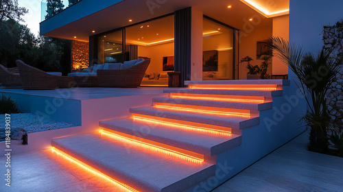 staircase in the night, luxury hotel