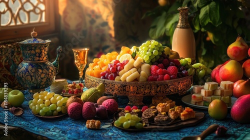 An artistic arrangement of fresh fruits and sweets, representing the spirit of Eid ul Adha photo