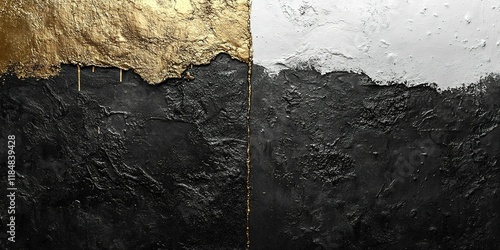 Textured wall with gold and white elements contrasting with black surface