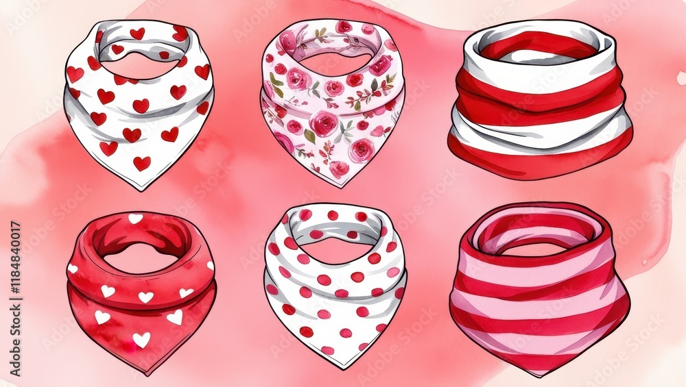 Fototapeta premium Adorable Baby Bibs Collection Hearts Roses Polka Dots Stripes Designs