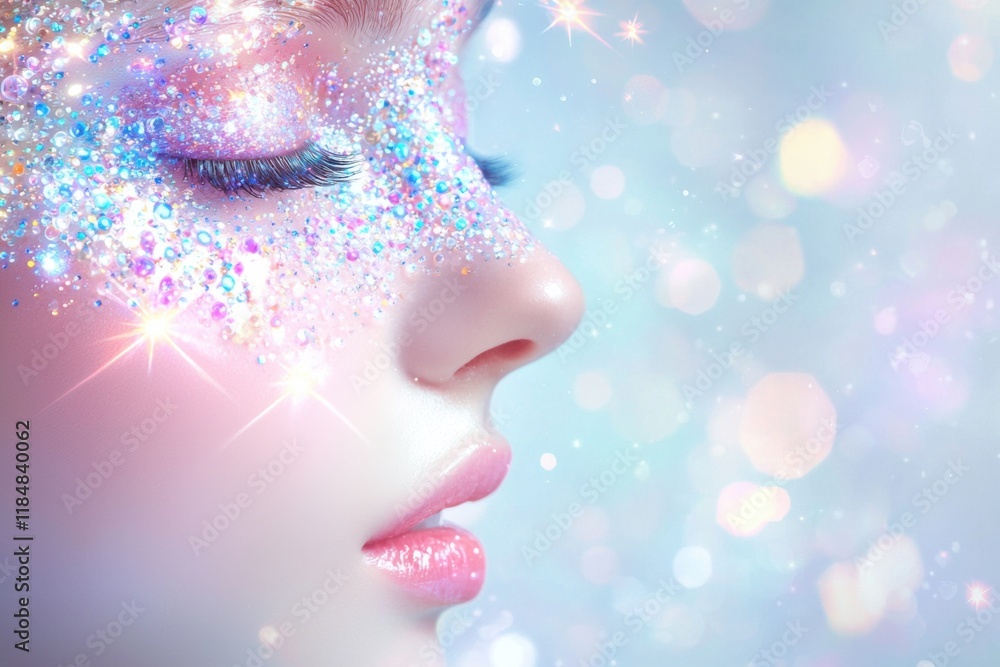 Fantasy portrait of a woman with glittering sparkles studio digital art ethereal atmosphere profile view beauty concept Fantasy portrait of a woman with glittering sparkles studio digital art ethereal atmosphere profile view beauty concept
