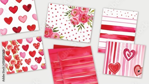 Romantic Valentine s Day Watercolor Heart Floral Paper Designs photo