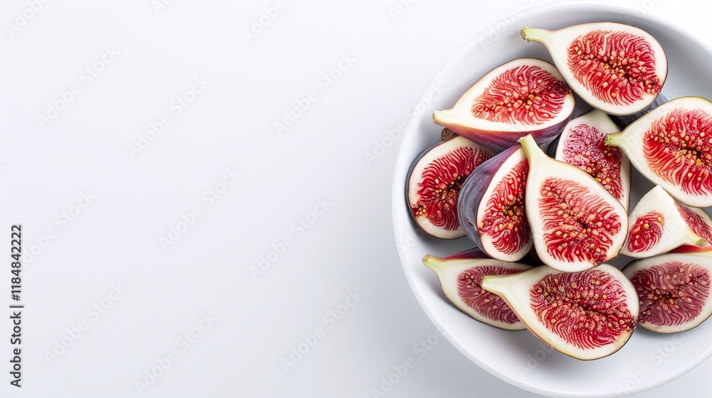 Bowl of sliced figs on a white background, fresh ripe fruit composition, minimalistic healthy food styling, isolated tropical fruit, top view with copy space
Bowl of sliced figs on a white background, fresh ripe fruit composition, minimalistic healthy food styling, isolated tropical fruit, top view with copy space
