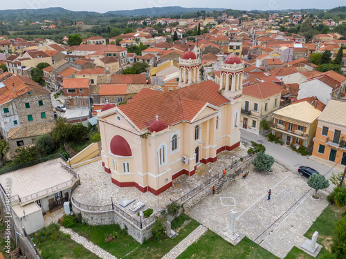 Aerial view of Agios Arsenios church,  Lefkimmi, Corfu, Greece.  photo