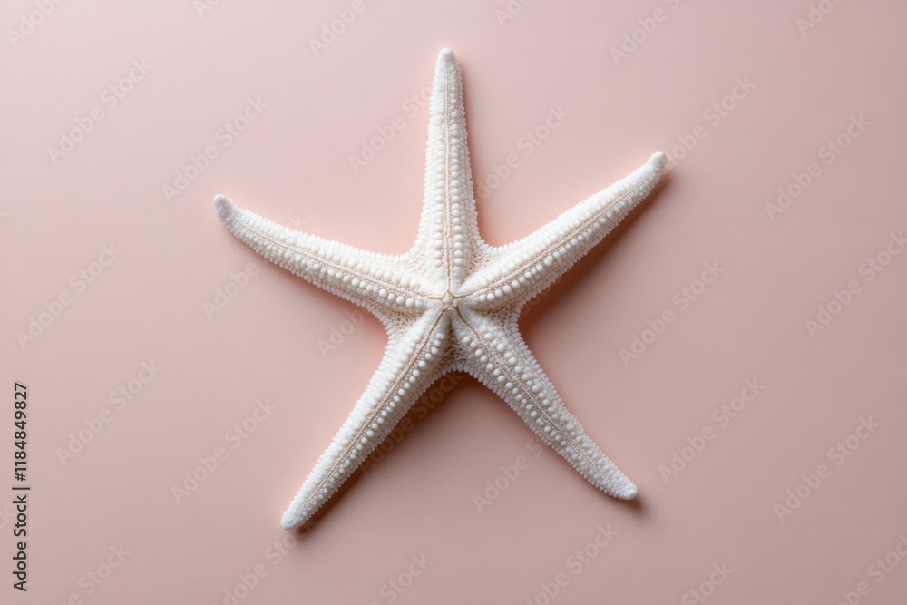 White starfish lying on a pastel pink background White starfish lying on a pastel pink background