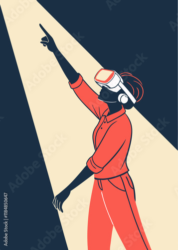 illustration of player in virtual reality glasses, VR