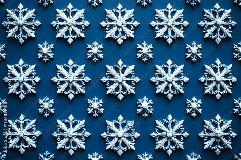 Snowflake pattern on a blue background, perfect for holiday and winter-themed designs Snowflake pattern on a blue background, perfect for holiday and winter-themed designs