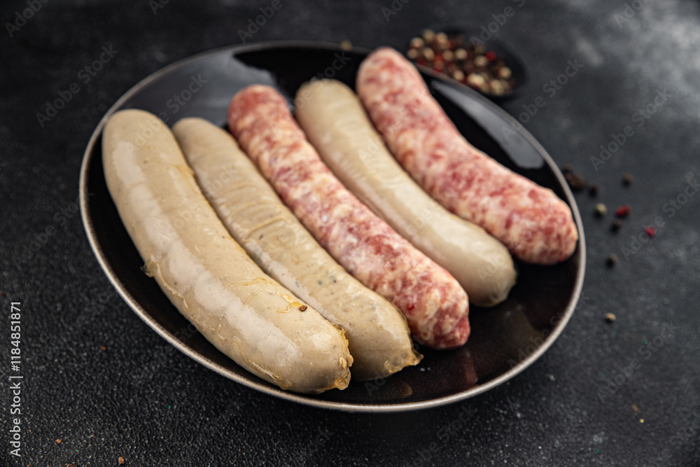 raw sausages pork, beef, chicken, lamb fresh tasty food dish delicious gourmet food background on the table rustic food top view copy space raw sausages pork, beef, chicken, lamb fresh tasty food dish delicious gourmet food background on the table rustic food top view copy space