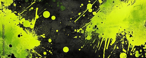 Neon Green and Black Abstract Art with Halftone Texture