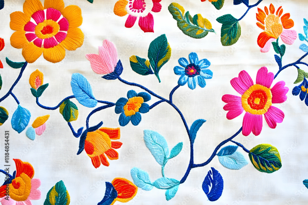 Vibrant floral pattern with abstract flowers and leaves on a white background for spring Vibrant floral pattern with abstract flowers and leaves on a white background for spring