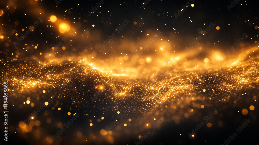 Fototapeta premium Golden particles swirl through a dark cosmos creating a mesmerizing effect
