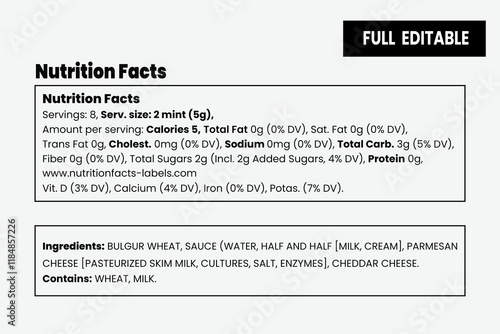 Nutrition facts and vitamin facts, Supplement facts template