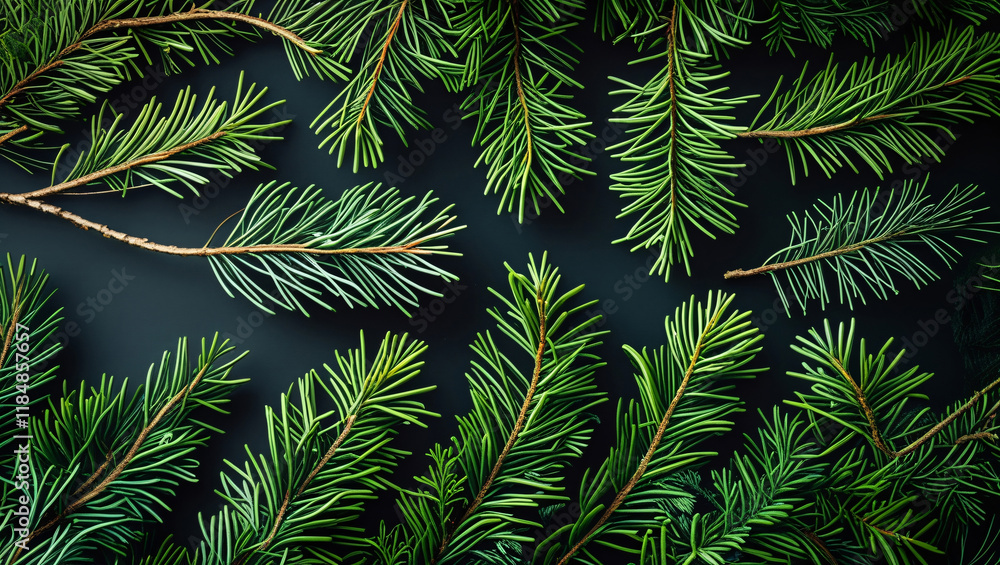A close-up photograph of evergreen pine branches arranged densely, emphasizing the texture and richness of the foliage, bringing nature’s tranquility to life A close-up photograph of evergreen pine branches arranged densely, emphasizing the texture and richness of the foliage, bringing nature’s tranquility to life