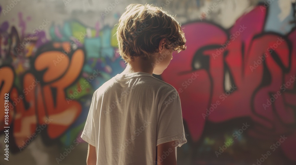 Obraz premium Peaceful Mural with Natural Light and Youthful Reflection