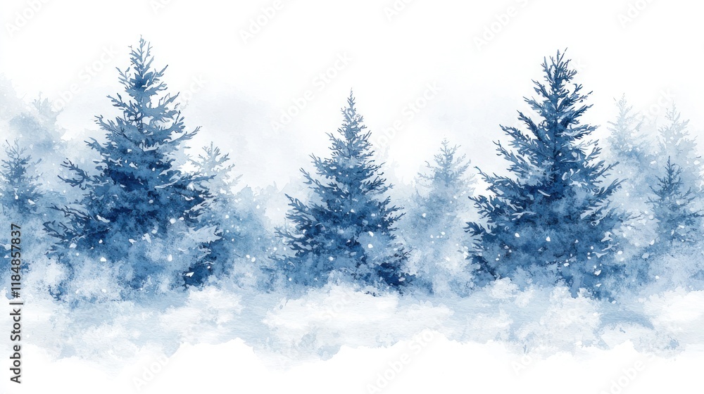 Fototapeta premium Winter Wonderland Serene Forest with Snow-Covered Pine Trees Under a Clear Blue Sky