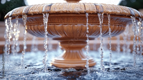 Ornate fountain water flowing, park background photo