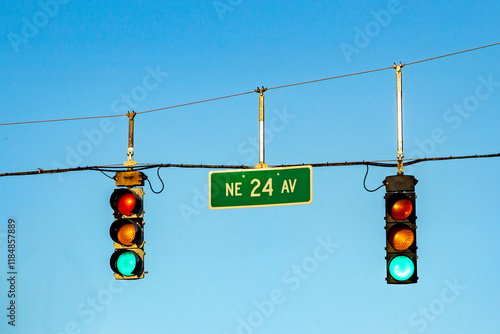 trafffic light and street sign 24th avenue in Miami photo