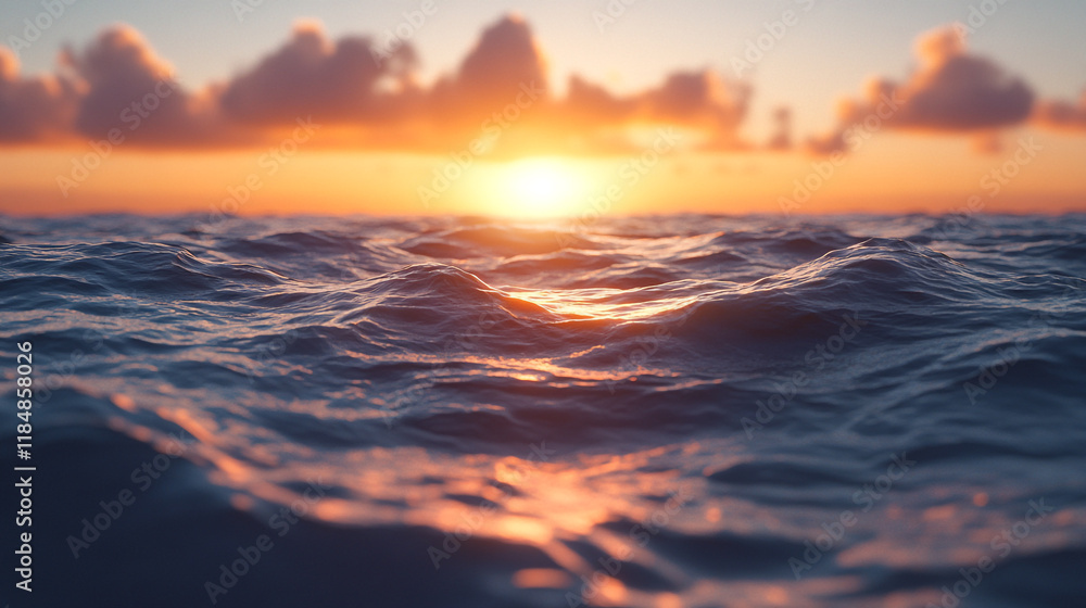 Obraz premium Beautiful sunset over the calm ocean waves reflecting warm colors in the sky