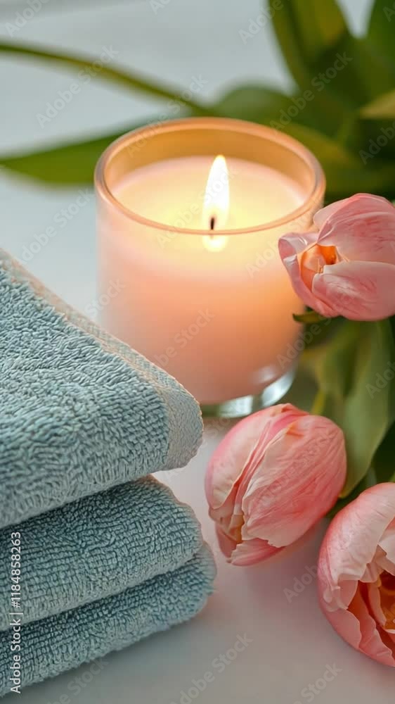 Relaxing spa setup with candles and flowers. Relaxing spa setup with candles and flowers.