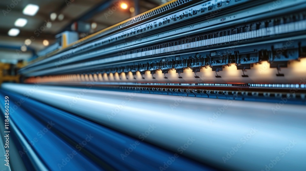 Engaging View of Industrial Textile Production with Machinery and Fabric in a Bright Factory Setting Engaging View of Industrial Textile Production with Machinery and Fabric in a Bright Factory Setting