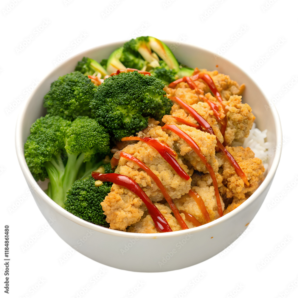a delicious crispy chicken bowl with broccoli on transparent background a delicious crispy chicken bowl with broccoli on transparent background