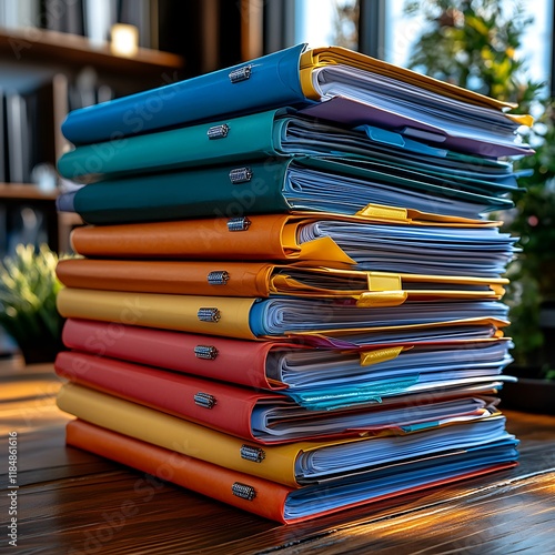 Brightly colored business reports for an organized office photos photo