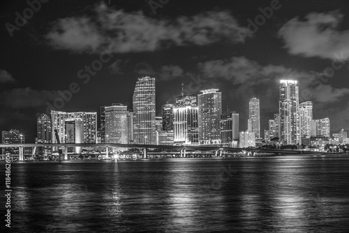 Miami city skyline panorama at dusk