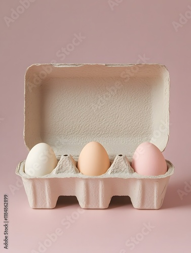 Minimalist Eco-Friendly Egg Carton Mockup with Pastel Colored Eggs photo