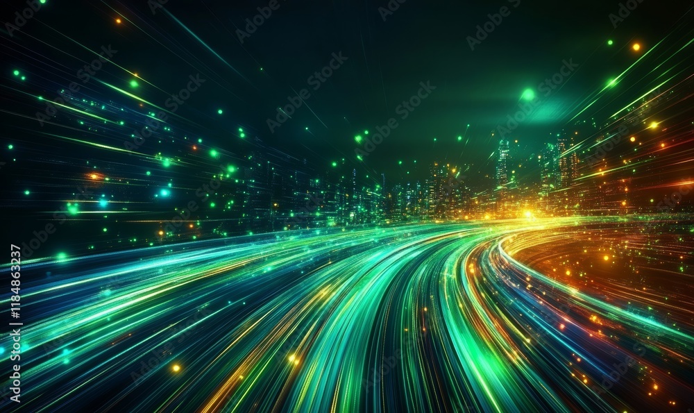 Futuristic speed motion with green rays of light abstract background, Generative AI Futuristic speed motion with green rays of light abstract background, Generative AI