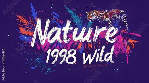 Vibrant tiger illustration with wild nature theme and colorful abstract elements photo