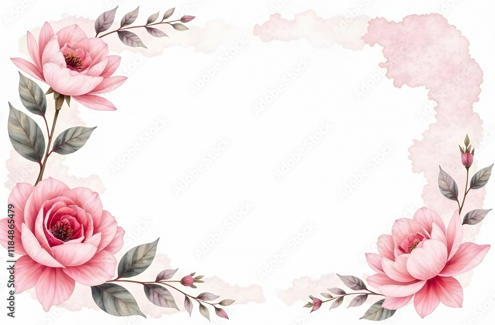 Pink rose frame, copy space Pink rose frame, copy space