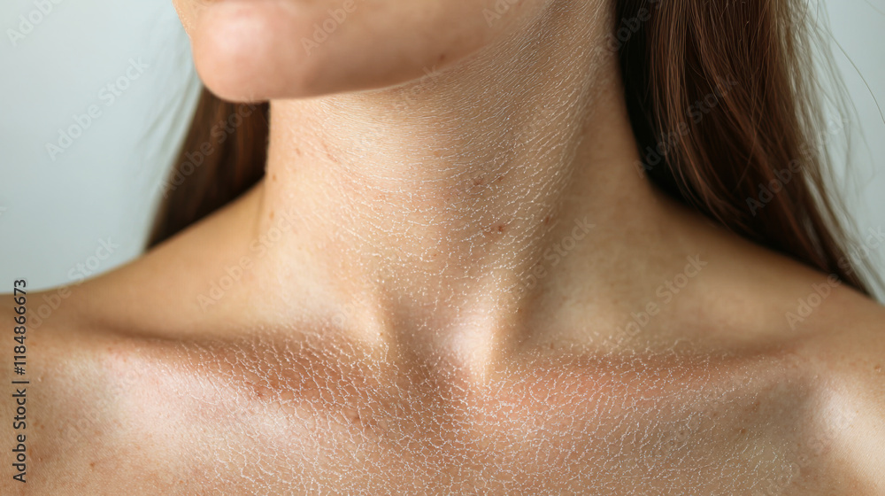 Close-up of a woman's neck and collarbone highlighting skin texture and natural beauty in soft lighting Close-up of a woman's neck and collarbone highlighting skin texture and natural beauty in soft lighting