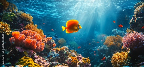 Wallpaper Mural Vibrant coral reef teeming with colorful fish, sunlight streams through water. Torontodigital.ca